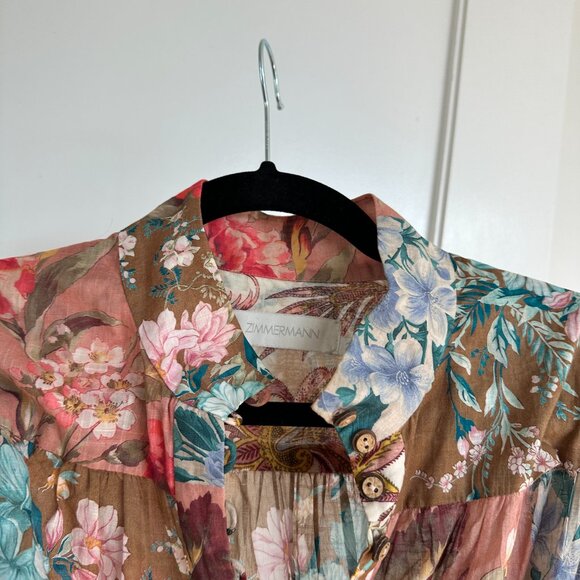 Zimmermann Cassia Blouson A-line Mini Dress Belted Floral Patchwork Size 2 - Picture 11 of 13